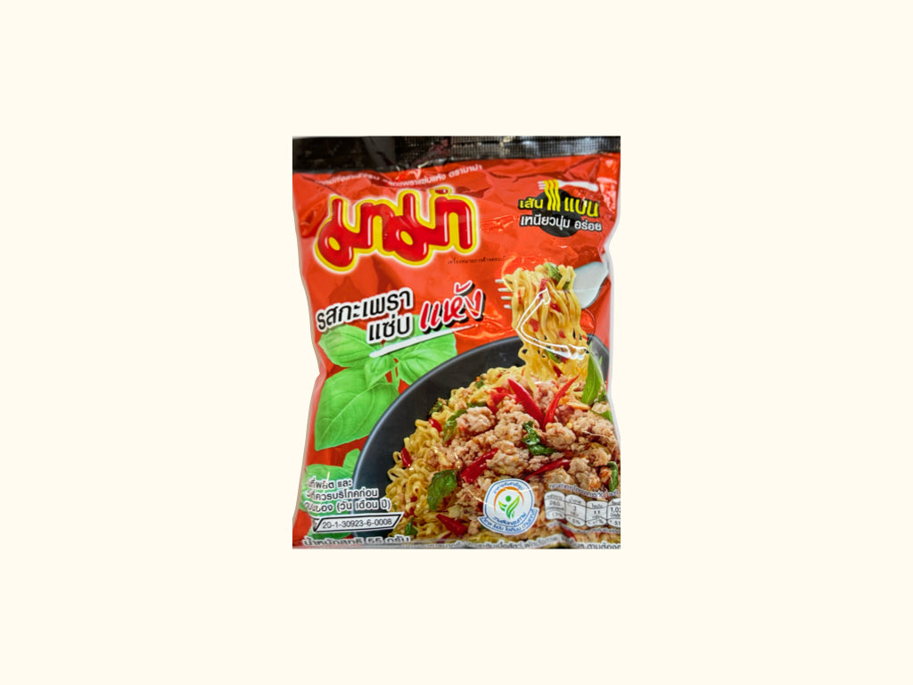 Mama pikanuudeli, tulinen basilika stir fried (pussinuudeli)
